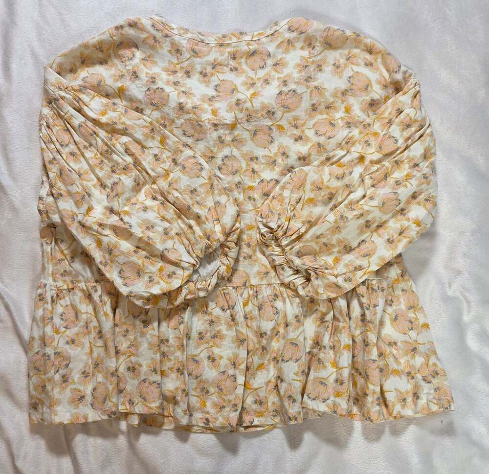 We The Free Free People Floral Linen Blend Babydoll Blouse Puff Sleeve M - Picture 5 of 11